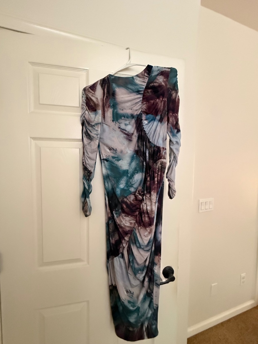 Club L London Dress Womens 4 Multi Ruched Bodycon Long Sleeve Midi Abstract